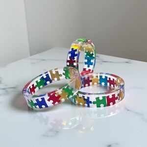 Rainbow Puzzle Piece Resin Ring: Autism Awareness Jewelry image 2