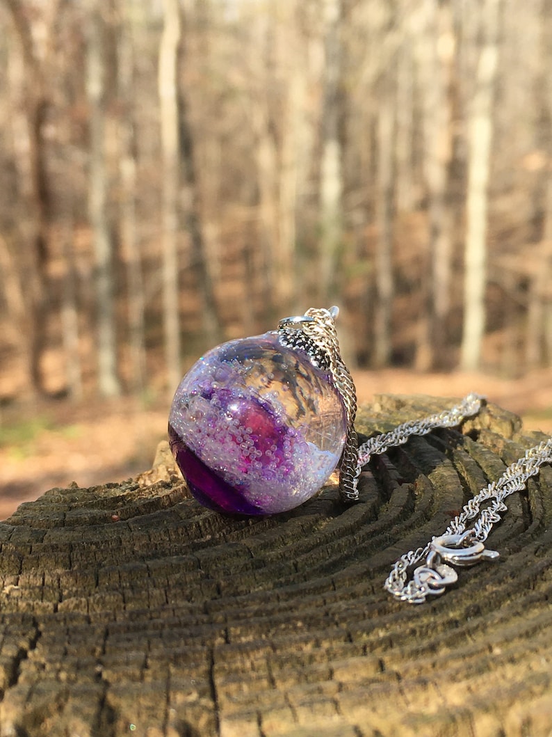 wish resin necklace Purple and Pink galaxy bubble resin necklace gifts for her