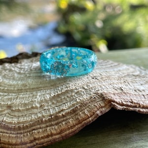 Blue resin ring, Couples ring set, epoxy resin ring