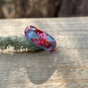 Blue and pink resin ring, Couples ring set, epoxy resin ring