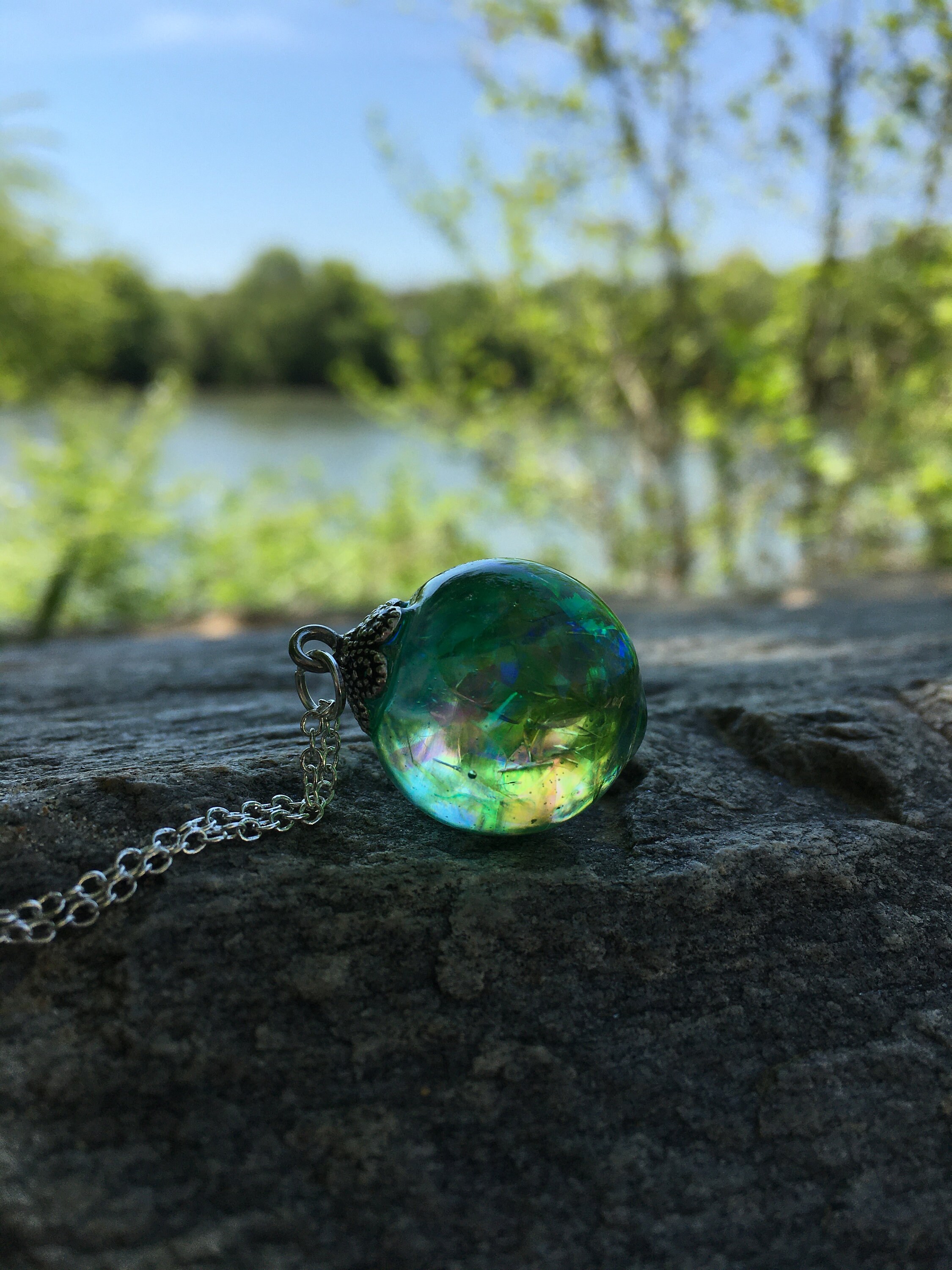 Resin Orb Necklace, Clear Epoxy, Astronomy Gifts, Wood Resin