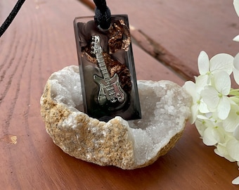 Guitar resin necklace, mens necklace, music necklace, unisex resin necklace, wanderlust jewelry
