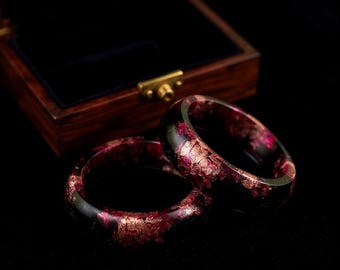 Handcrafted Black And Red Epoxy Resin Rings: Mixed Metal Jewelry
