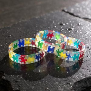 Rainbow Puzzle Piece Resin Ring: Autism Awareness Jewelry image 12