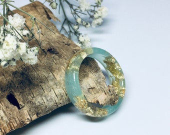Handcrafted Glow Resin Ring: Green Jade Gold Flake Epoxy