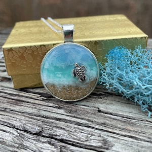 Ocean resin necklace, resin necklace, cruise gifts, ocean tides, ocean resin art, leatherback turtle, step mom gift, expecting mom gift