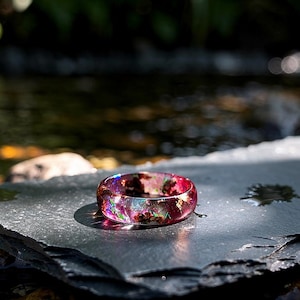 Iridescent Resin Stacking Ring: Red, Black, Gold Flakes