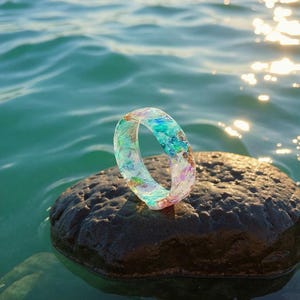 Iridescent Resin Ring with Copper Flakes, Handmade Stacking Ring
