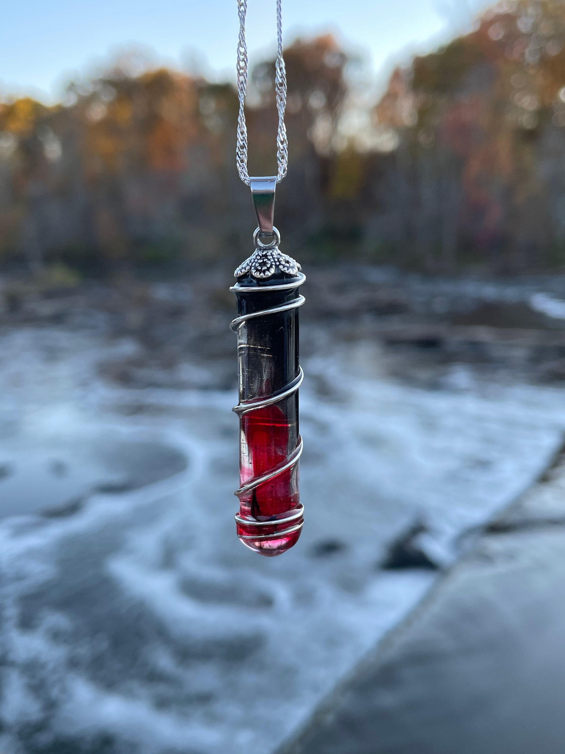 Red Resin Gothic Necklace: Silver Wire Wrapped Pendant - Etsy