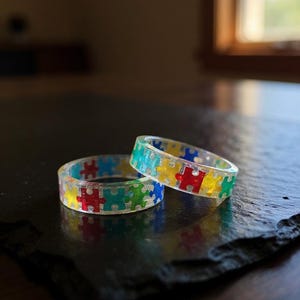 Rainbow Puzzle Piece Resin Ring: Autism Awareness Jewelry image 14
