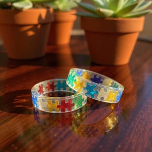 Rainbow Puzzle Piece Resin Ring: Autism Awareness Jewelry image 6
