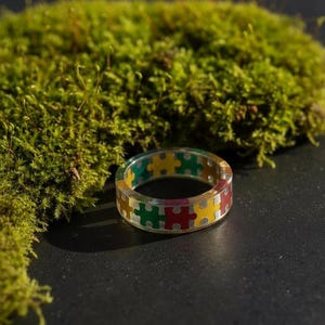 Rainbow Puzzle Piece Resin Ring: Autism Awareness Jewelry image 10