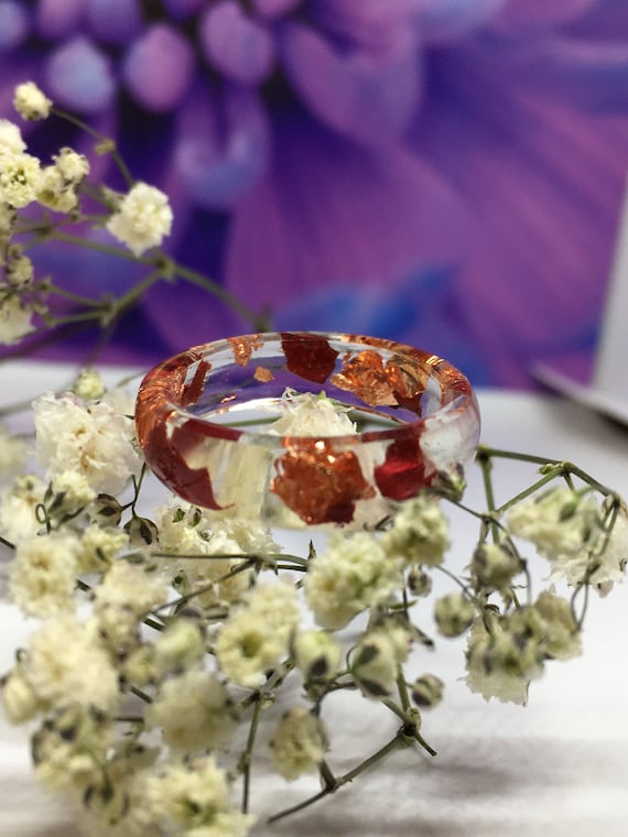Resin Forest Ring, Epoxy Resin Ring, Resin Ring, Real Plant