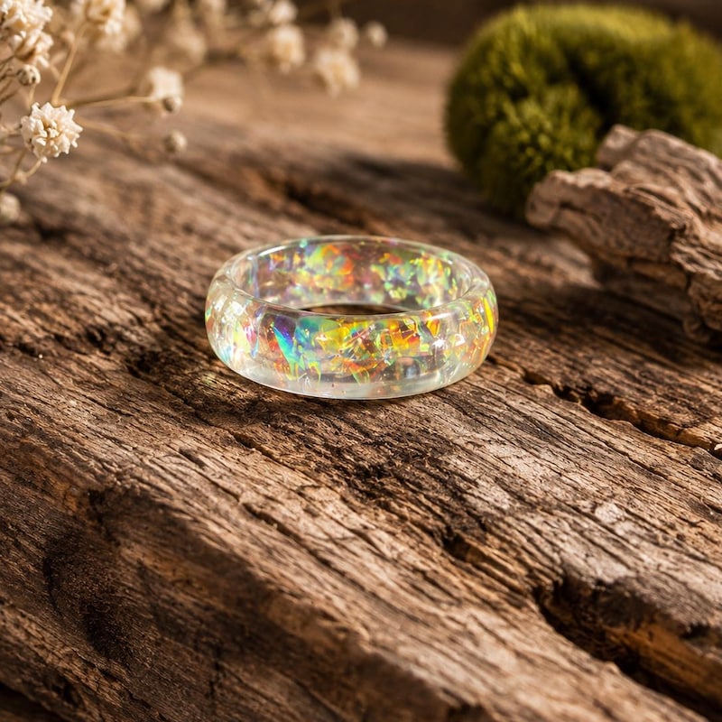 White Glitter Resin Ring - Etsy