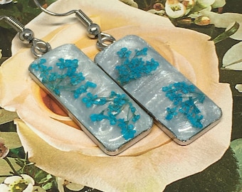 Pressed Flower Resin Earrings: Stainless Steel Dangle Earrings