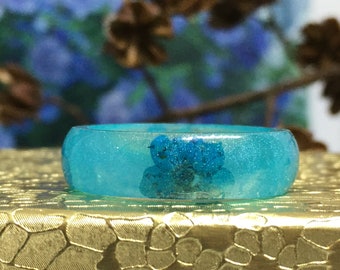 Handcrafted Tiny Blue Flower Resin Ring