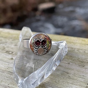 Owl resin ring, green resin ring