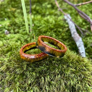 Orange resin ring, Couples ring set, epoxy resin ring