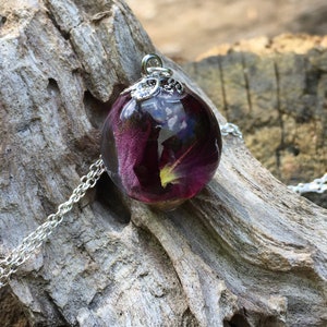 Rose resin necklace, real rose jewelry, dried flower pendant, cna gifts