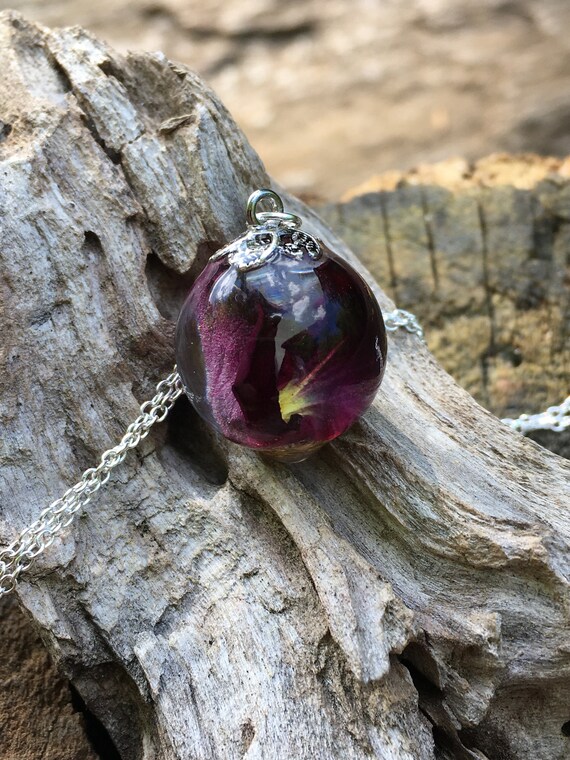 Rose resin necklace, real rose jewelry, dried flower pendant, cna gifts