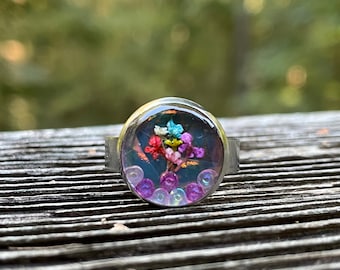 Dried Flower Resin Ring: Adjustable Stainless Steel Band