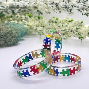 Autism jewelry, epoxy resin ring, autism mom gift, resin ring women, mens resin ring