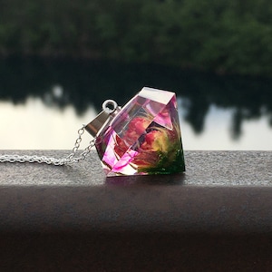 Crystal rose real plant jewelry, real rose necklace, Moldavite Necklace