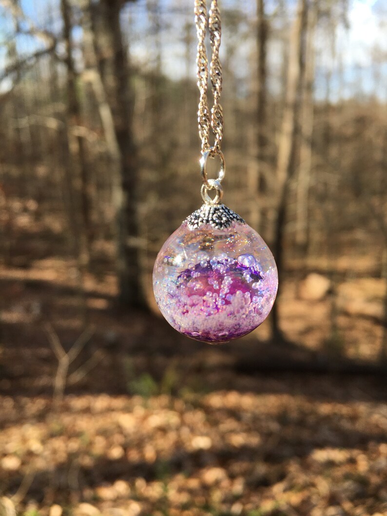 wish resin necklace Purple and Pink galaxy bubble resin necklace gifts for her