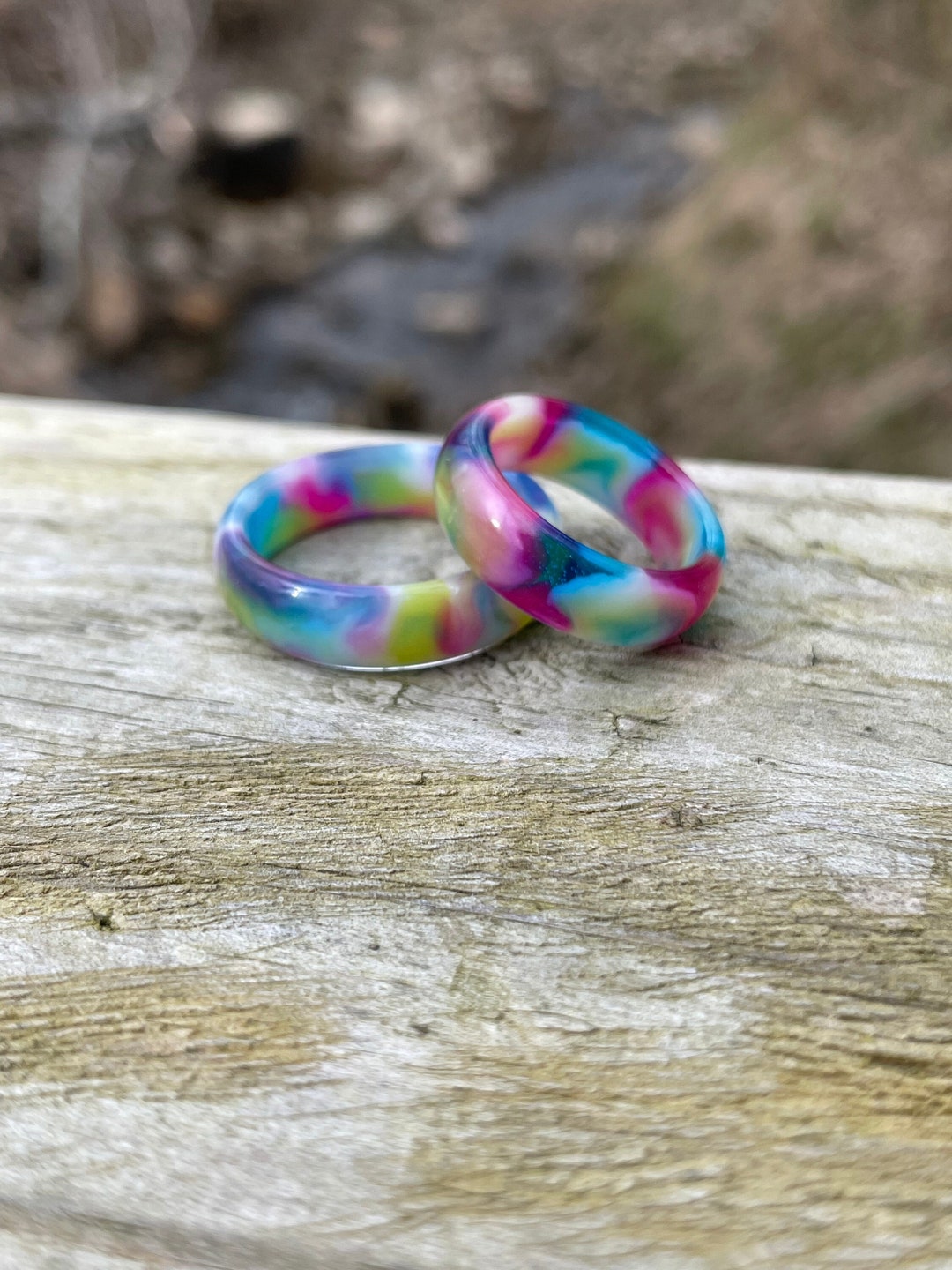 Rainbow Epoxy Resin Ring, Colorful Handmade Jewelry - Etsy