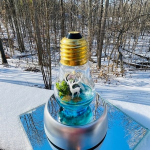 Ocean resin art, fairy garden house, deer figurines, Wood resin lamp