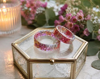 Ring aus rosa Harz, Glitzernde Statement-Ringe, Handgefertigter Funkelschmuck