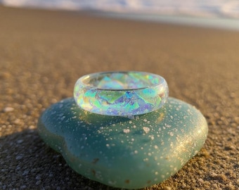 Iridescent Epoxy Resin Ring, Glitter Ring: Frosted or Clear finish