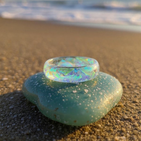Iridescent Epoxy Resin Ring, Glitter Ring: Frosted or Clear finish