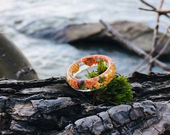 Handcrafted Gold & Copper Flake Resin Ring