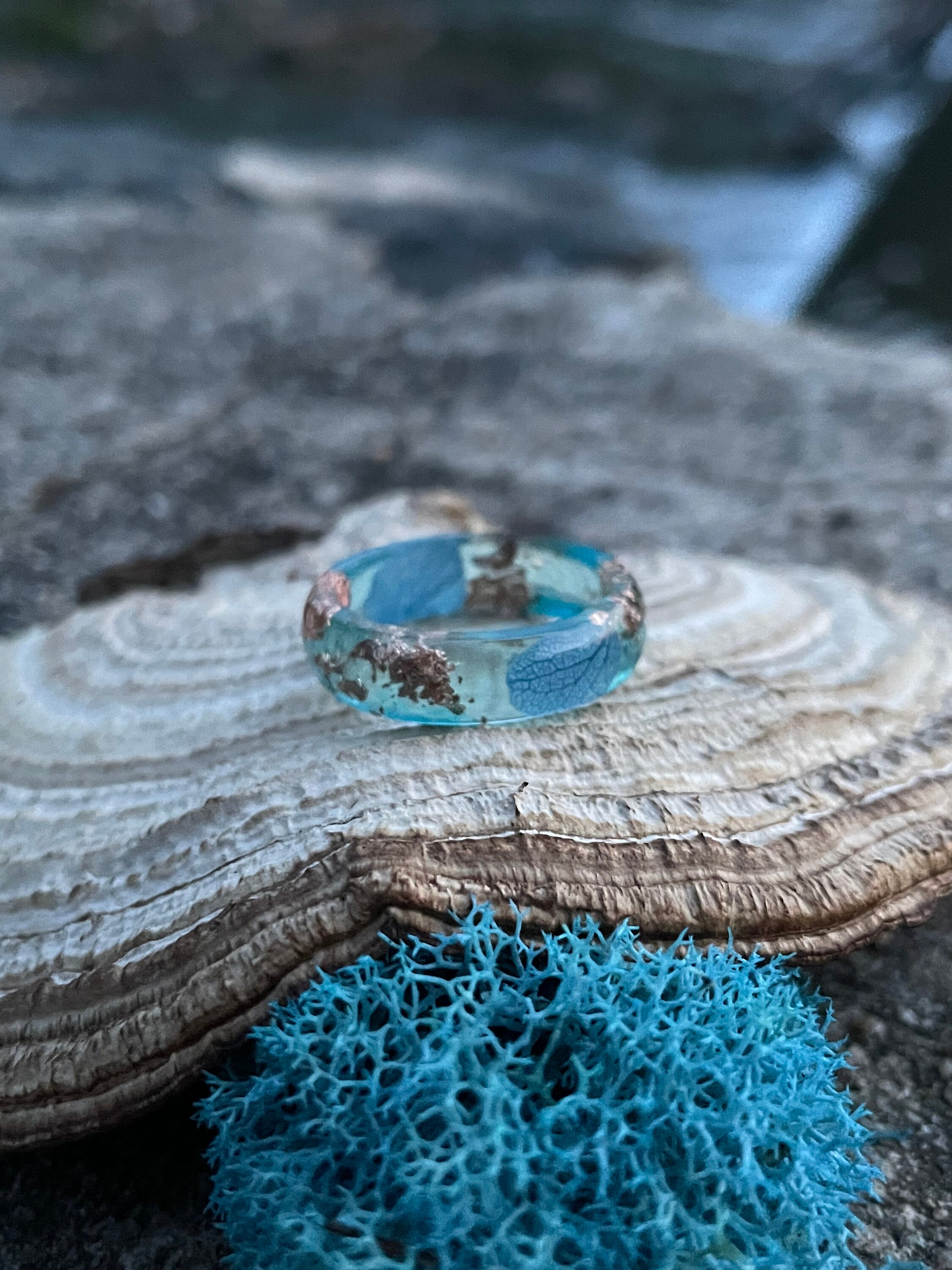 Handcrafted Blue Hydrangea Resin Ring With Copper Flakes - Etsy