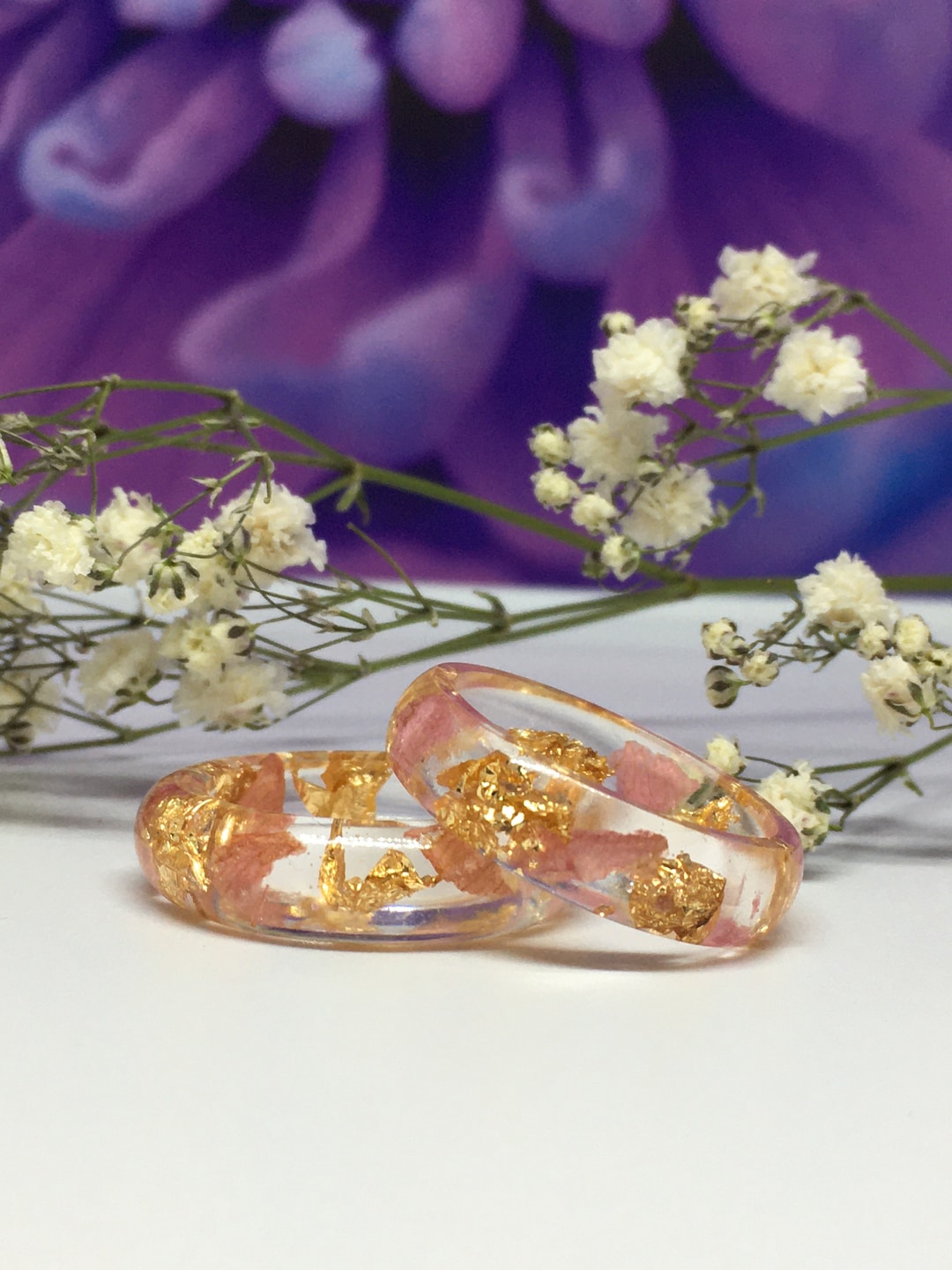 Flower Resin Rings, Nature Resin Ring, Boho Ring Set, Aesthetic Rings ...