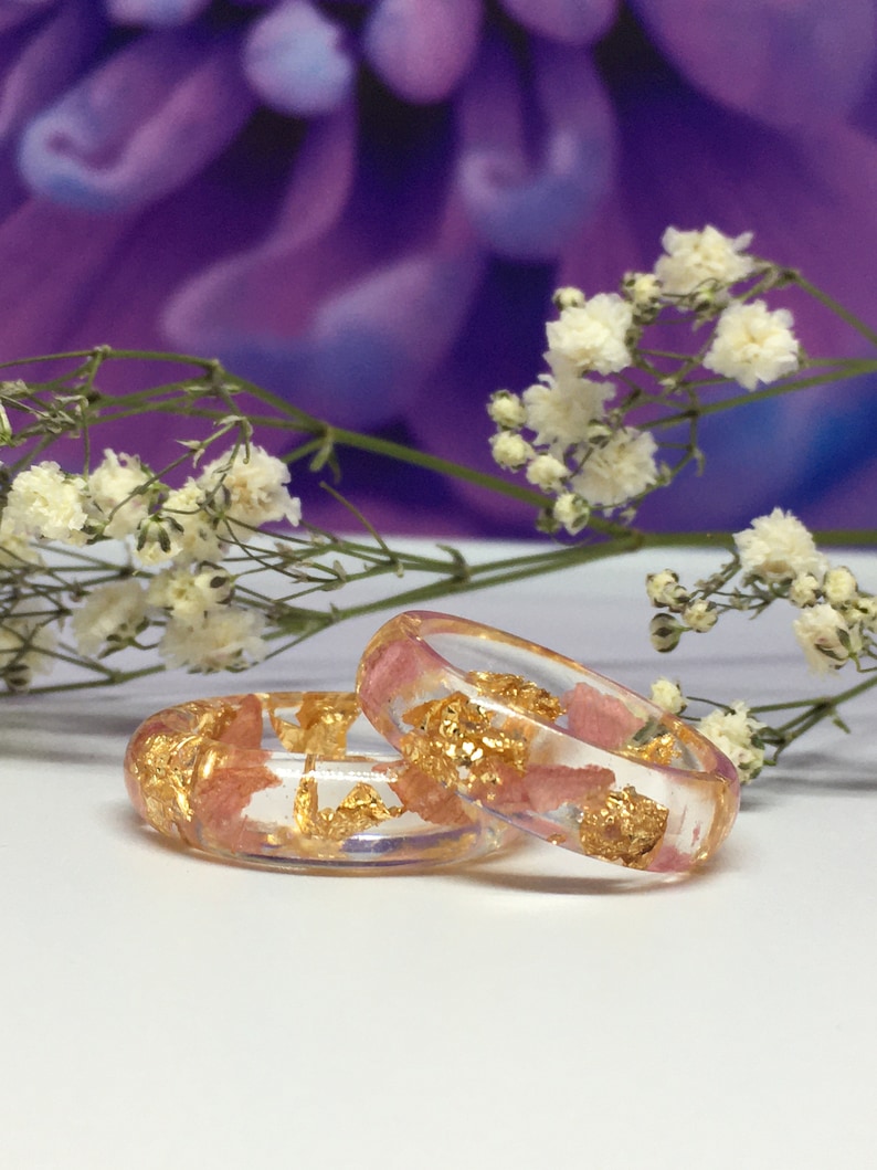 Pink Rose Petals Flower Resin Ring Nature Resin Ring Resin Etsy