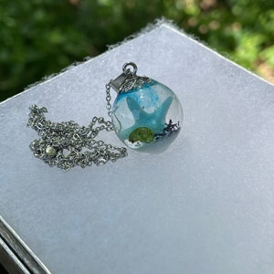 Resin orb necklace, ocean resin necklace, ocean water necklace, cruise gifts, adoption gifts, resin starfish pendant