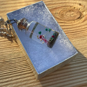 Tiny glass bottle necklace, gift for her, glass bottle resin necklace, Wish resin necklace