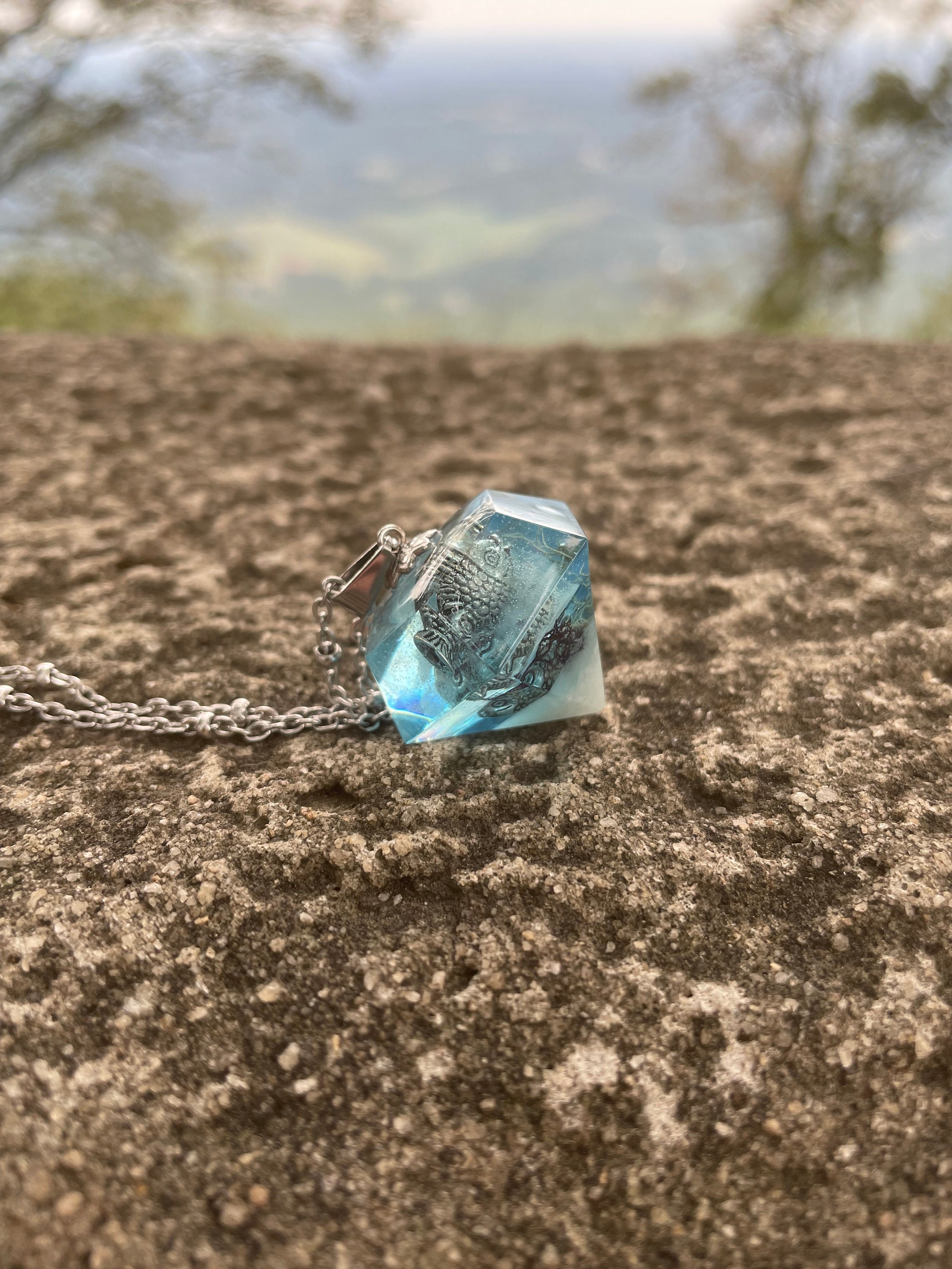 Ocean resin necklace, cruise gifts, adoption gifts, preserved moss necklace
