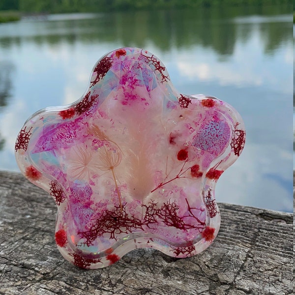 Resin trinket dish, Floral Jewelry Tray, Trinket Tray, Cna gifts