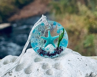 Ocean resin necklace, resin necklace, epoxy resin necklace, cruise gifts, preserved moss pendant, adoption gifts