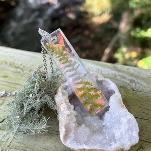 Fern resin necklace, resin necklace, real fern necklace, moldavite necklace
