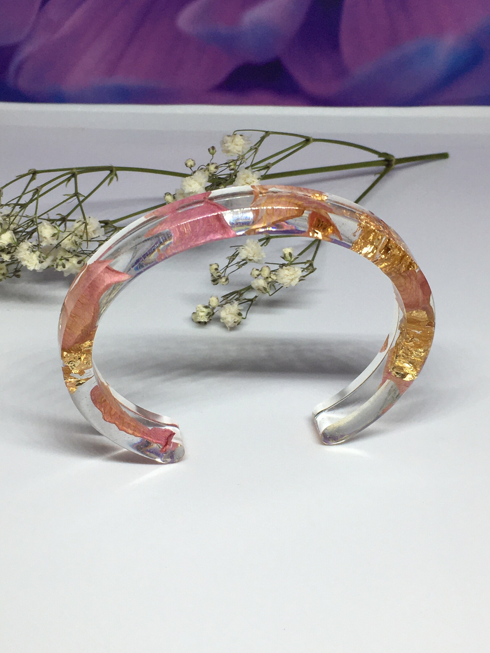 Rose Resin Bracelet Resin Jewelry Epoxy Resin Bangle Gold Etsy