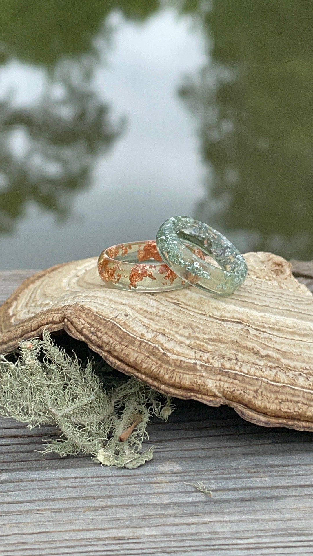Jade Green and Copper Flake Resin Ring, Resin Ring, Epoxy Resin Ring ...