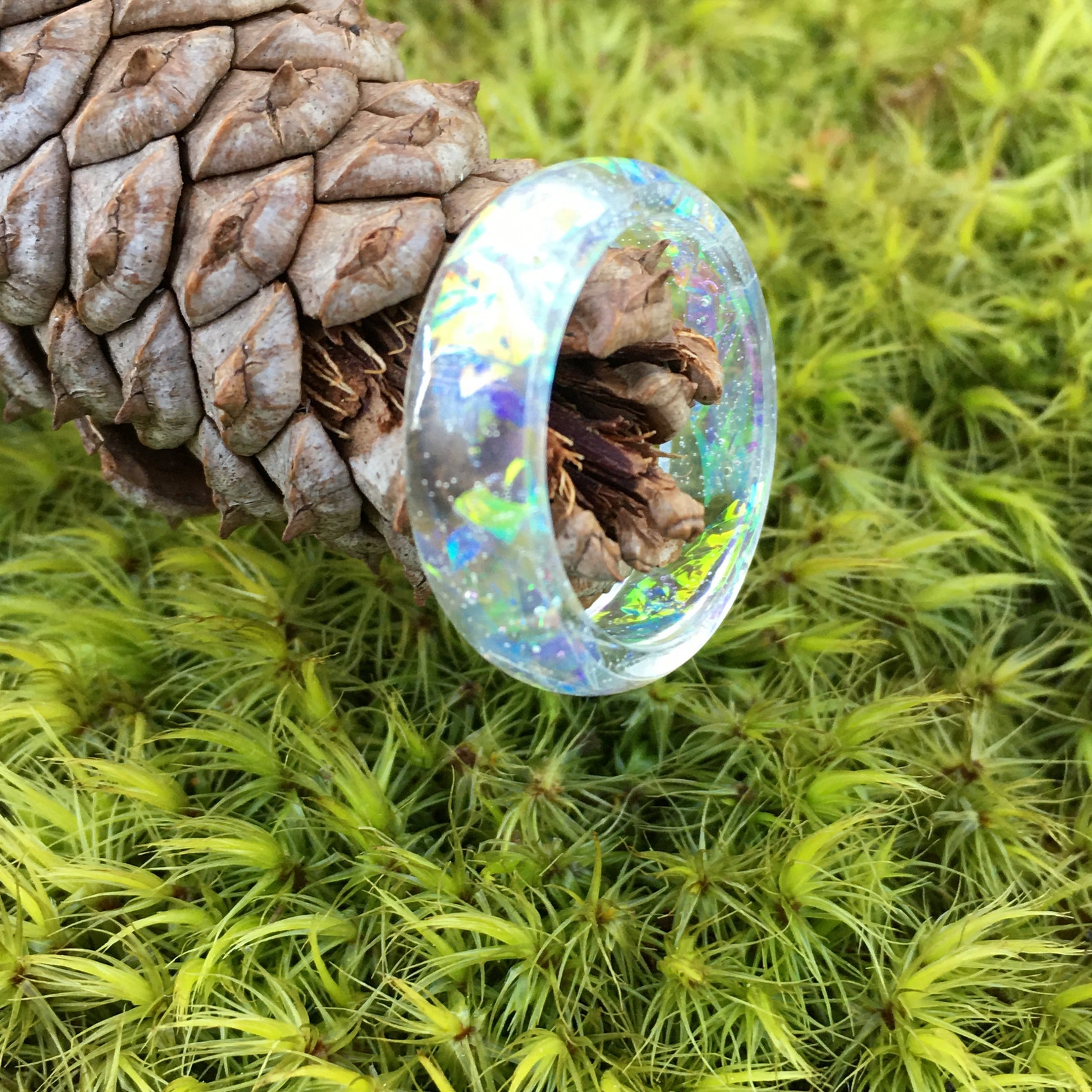 Epoxy Resin Ring Blue Resin Ring Iridescent Ring Best Etsy