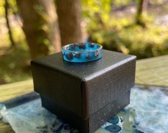 Glow Blue Resin Ring: Copper Flakes, Handcrafted Gift Ring