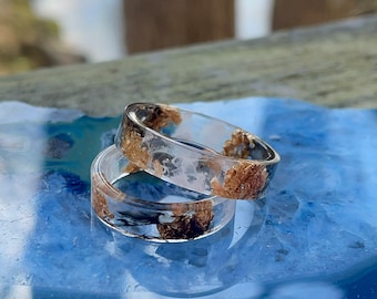 Black and white gold flake resin ring, gold ring, promise ring, couple ring set, wood resin jewelry