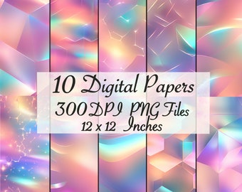 Modern Holographic Patel Rainbow Digital Paper. Backgrounds, Printable Scrapbook, Digital paper, 12x12 and 300DPI PNG