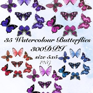 Watercolour Butterfly, digital download art 300DPI PNG. Great for invitations, scrapbooking, decor and much more!